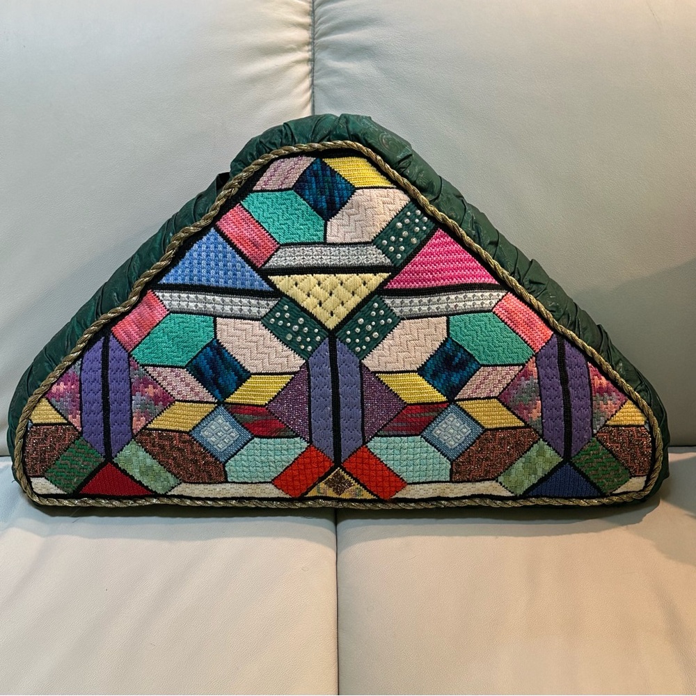 1 of A Kind Unique Handmade Needlepoint Pillow:Sampler of Fibers & Stiches. Wow!